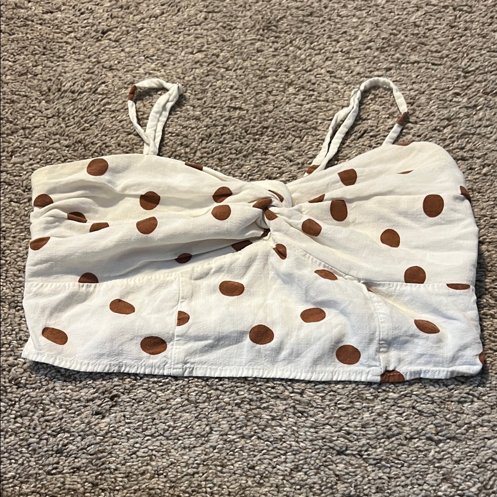 SO White and Brown Polka Dot Crop Top